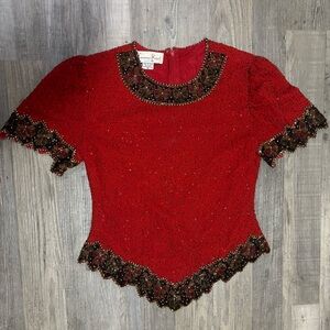 Vintage Sequined Red Evening Top
